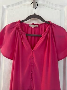 LOFT Pink  Button-Front Flutter Sleeve Summer Dress
